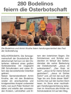 Die Osterbotschaft im Schulgottesdienst der Bodelschwingh-Grundschule